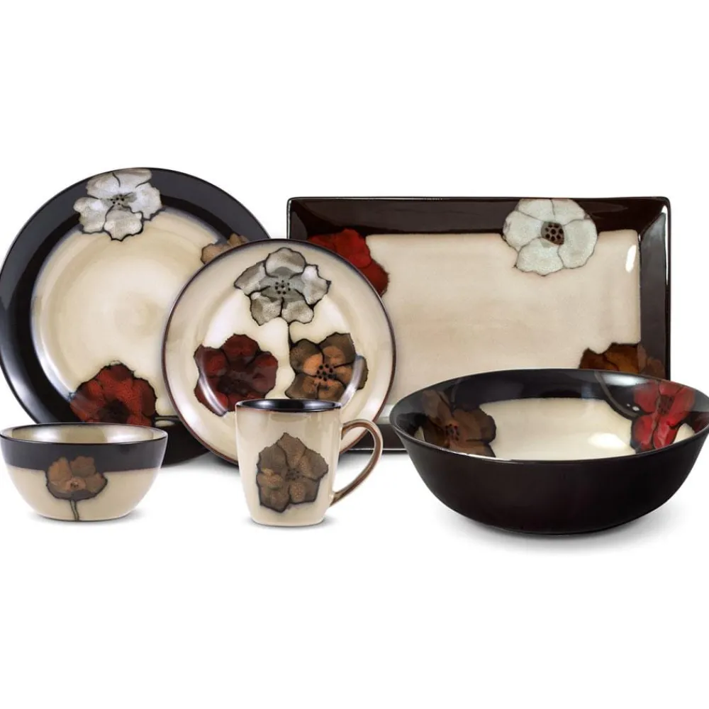 Pfaltzgraff® Painted Poppies Service for 8 with Serveware- Dinnerware Service For 8