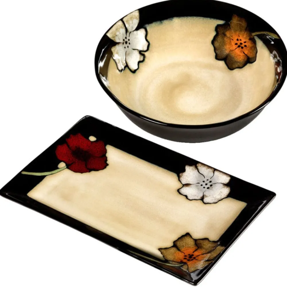Pfaltzgraff® Painted Poppies Service for 8 with Serveware- Dinnerware Service For 8