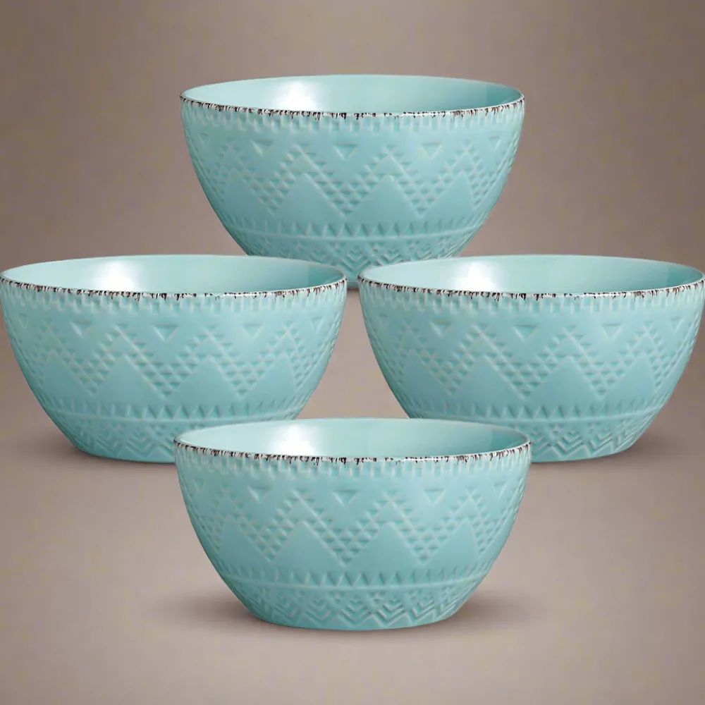 Pfaltzgraff® Remembrance Teal Set of 4 Soup Cereal Bowls- Soup Cereal Bowls