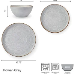 Pfaltzgraff® Rowan Gray Service 12 Piece Set, Service for 4- Dinnerware Service For 4
