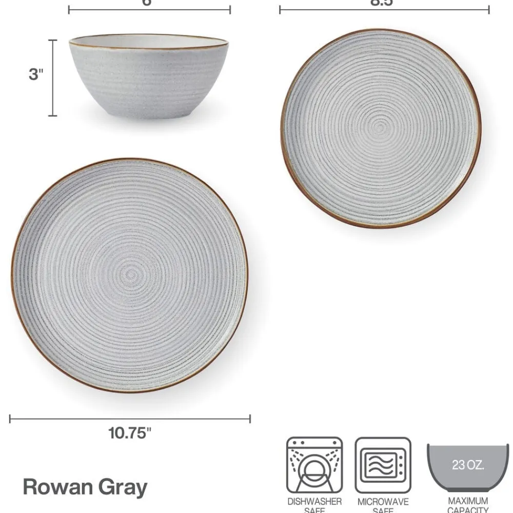 Pfaltzgraff® Rowan Gray Service 12 Piece Set, Service for 4- Dinnerware Service For 4