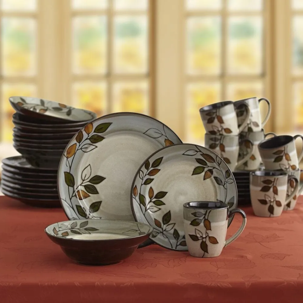Pfaltzgraff® Rustic Leaves Service for 8 with Serveware- Dinnerware Service For 8