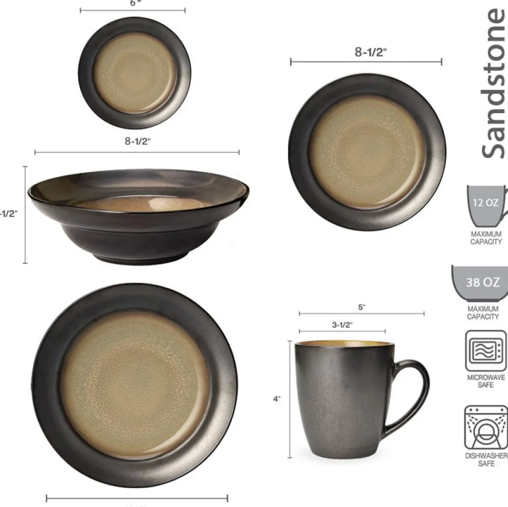 Gourmet Basics® Sandstone Dinnerware Set- Dinnerware Service For 8|Dinnerware Service For 4