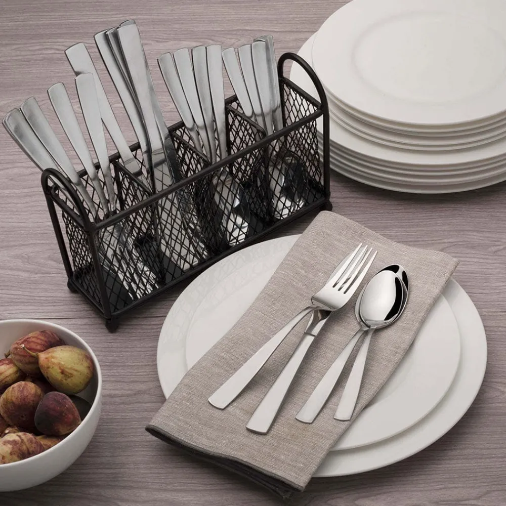 Pfaltzgraff® Satin Danford 24 Piece Flatware Set with Wire Caddy, Service for 6- Sets