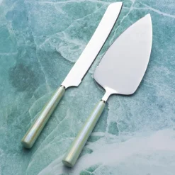 International® Silver Serenity Ceramic Handle 2 Piece Cake Knife and Server Set- Cake Knives And Servers