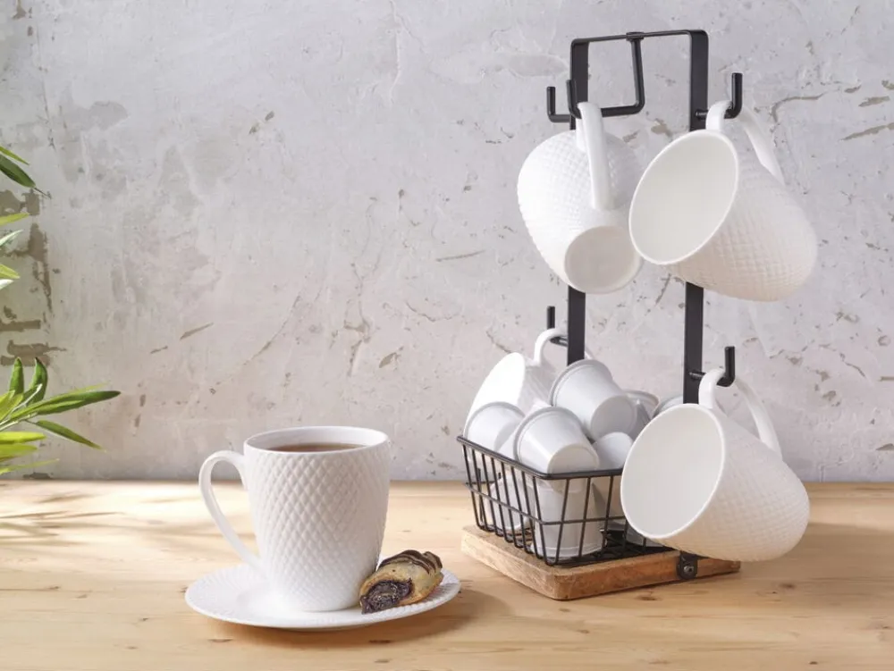 Gourmet Basics® Stella Mug Tree with Storage Basket- Fruit And Storage Baskets