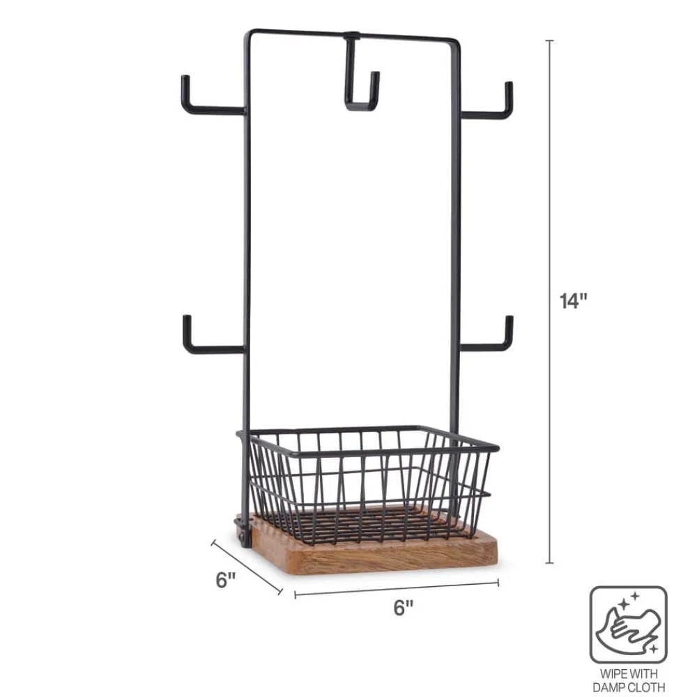 Gourmet Basics® Stella Mug Tree with Storage Basket- Fruit And Storage Baskets