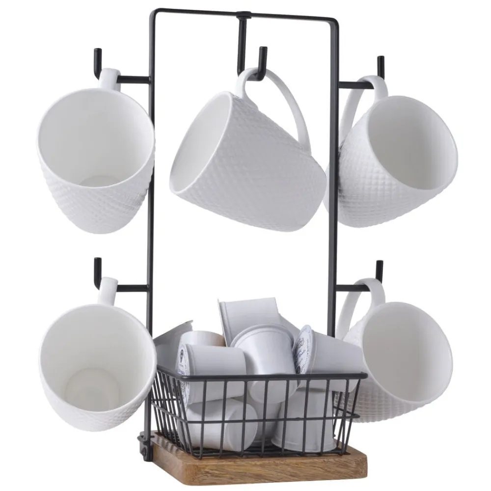 Gourmet Basics® Stella Mug Tree with Storage Basket- Fruit And Storage Baskets