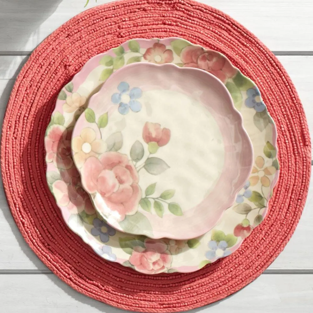 Pfaltzgraff® Tea Rose Outdoor Melamine Dinnerware Set- Dinnerware Service For 8|Dinnerware Service For 4