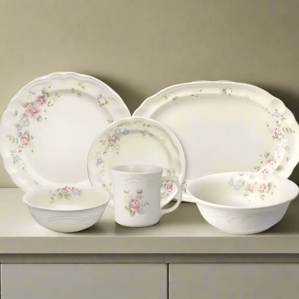 Pfaltzgraff® Tearose 32 Piece Dinnerware Set Service for 8 with Serveware- Dinnerware Service For 8