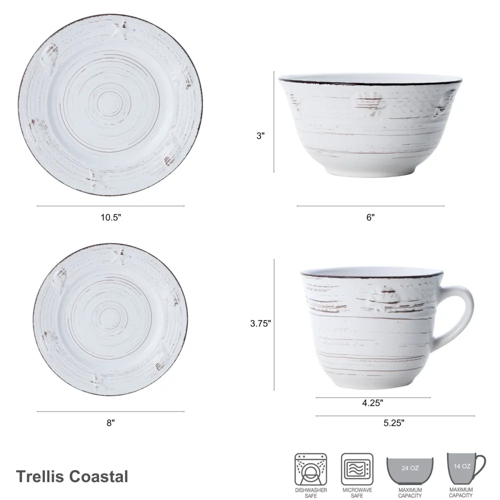 Pfaltzgraff® Trellis Coastal White 16 Piece Dinnerware Set, Service for 4- Dinnerware Service For 4