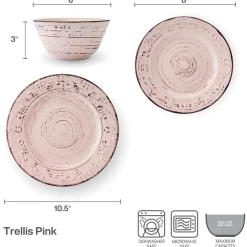 Pfaltzgraff® Trellis Pink 12 Piece Dinnerware Set, Service for 4- Dinnerware Service For 4