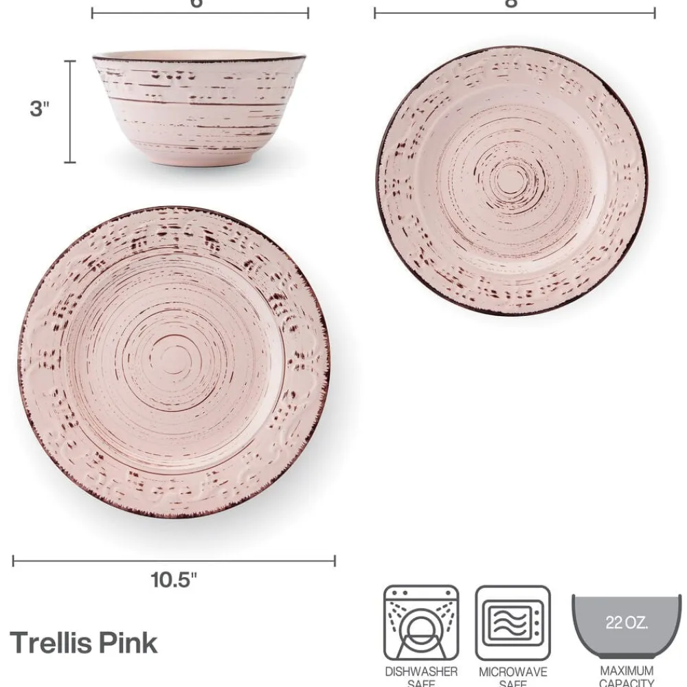 Pfaltzgraff® Trellis Pink 12 Piece Dinnerware Set, Service for 4- Dinnerware Service For 4