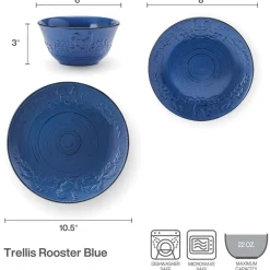 Pfaltzgraff® Trellis Rooster Blue 12 Piece Set, Service for 4- Dinnerware Service For 4