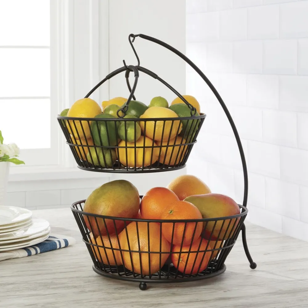 Gourmet Basics® Tully 2 Tier Fruit Storage Basket with Banana Hook- Fruit And Storage Baskets