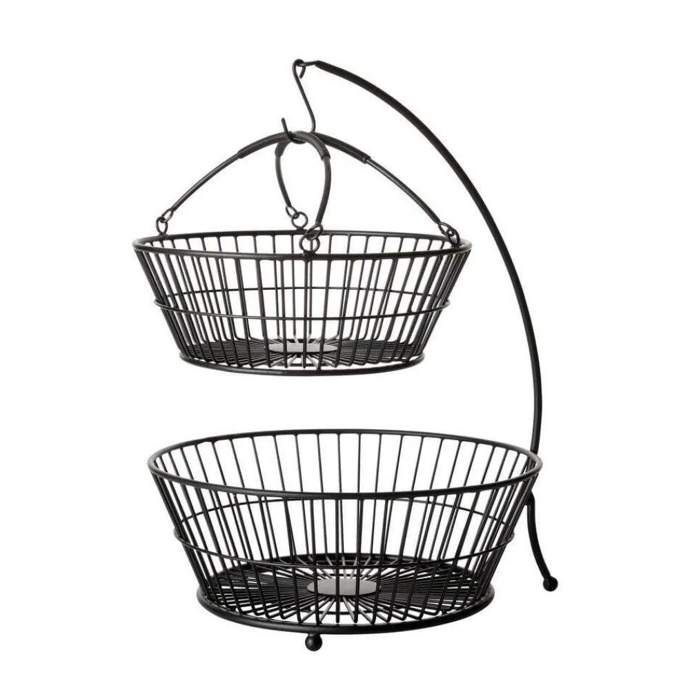 Gourmet Basics® Tully 2 Tier Fruit Storage Basket with Banana Hook- Fruit And Storage Baskets