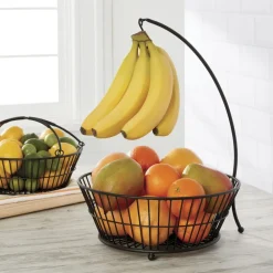 Gourmet Basics® Tully 2 Tier Fruit Storage Basket with Banana Hook- Fruit And Storage Baskets