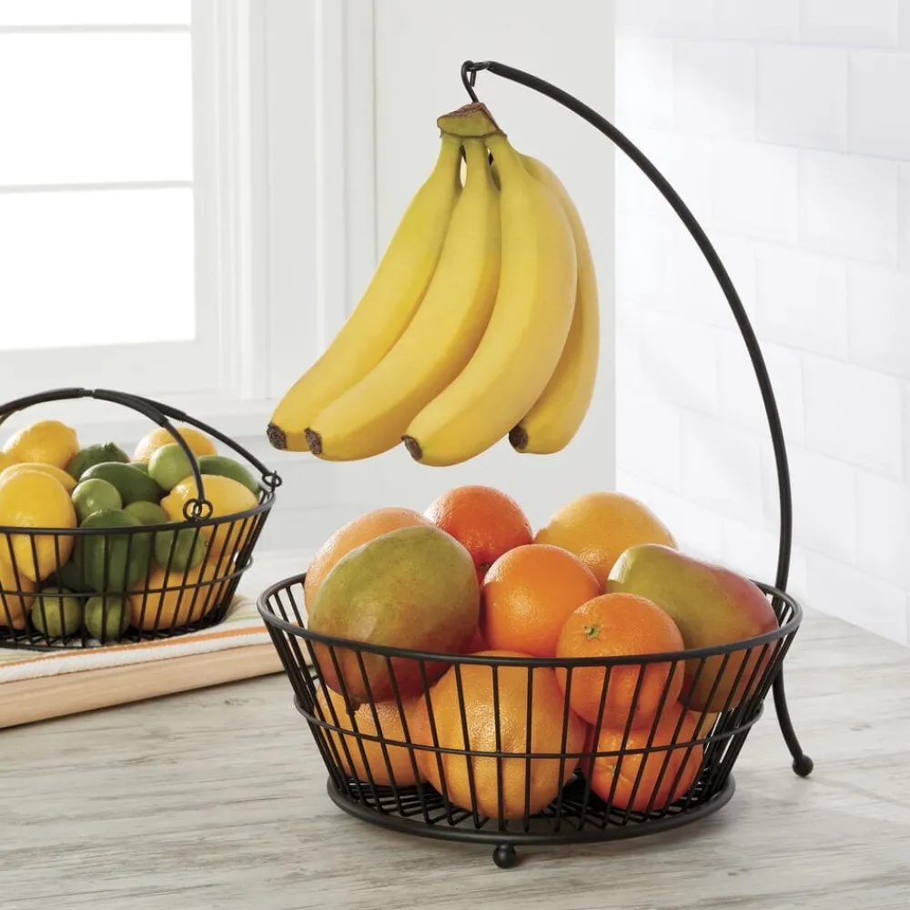 Gourmet Basics® Tully 2 Tier Fruit Storage Basket with Banana Hook- Fruit And Storage Baskets