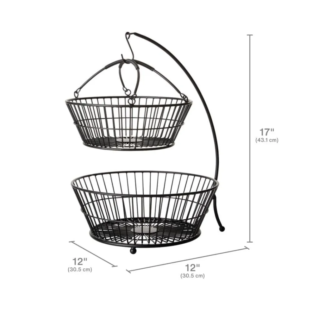 Gourmet Basics® Tully 2 Tier Fruit Storage Basket with Banana Hook- Fruit And Storage Baskets