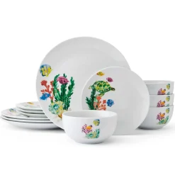 Studio Nova Underwater Life 12 Piece Dinnerware Set, Service for 4- Dinnerware Service For 4