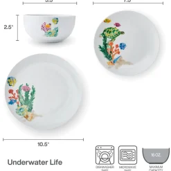 Studio Nova Underwater Life 12 Piece Dinnerware Set, Service for 4- Dinnerware Service For 4