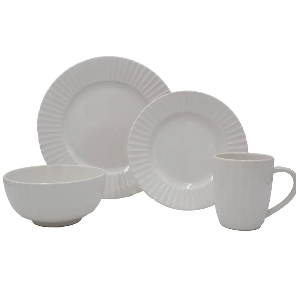 - White Embossed 32 Piece Dinnerware Set, Service for 8- Dinnerware Service For 8