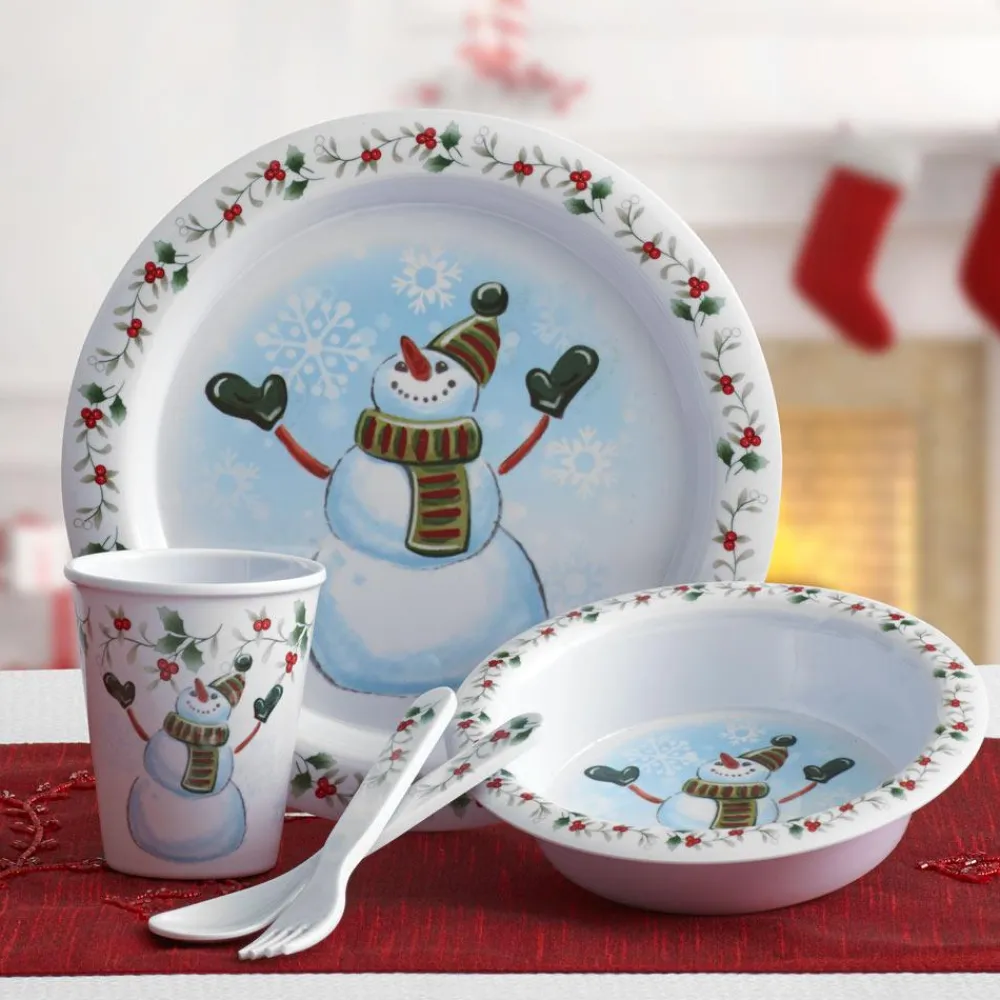 Pfaltzgraff® Winterberry® 5 Piece Snowman Childrens Set- Soup Cereal Bowls|Dinner Plates