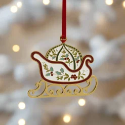 Pfaltzgraff® Winterberry® Gold Plated Enamel Sleigh Christmas Ornament- Decor