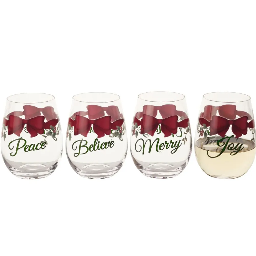 Pfaltzgraff® Winterberry® Ribbon Set of 4 Stemless Wine Glasses- Drinking Glasses