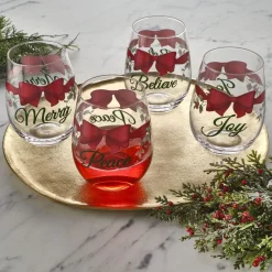 Pfaltzgraff® Winterberry® Ribbon Set of 4 Stemless Wine Glasses- Drinking Glasses