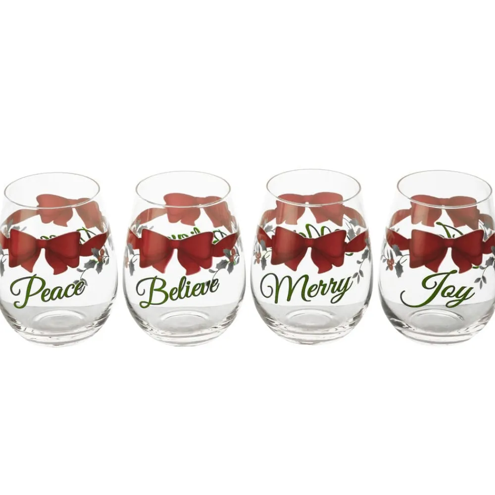 Pfaltzgraff® Winterberry® Ribbon Set of 4 Stemless Wine Glasses- Drinking Glasses