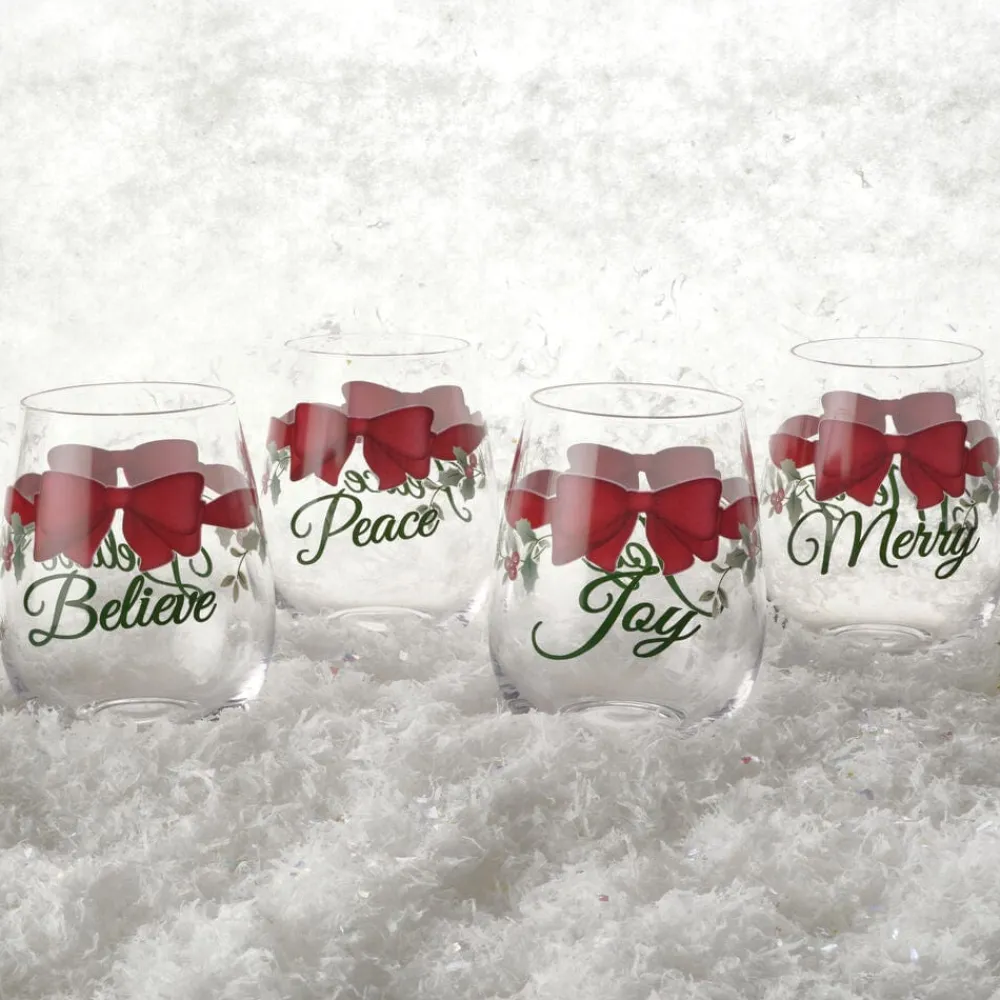 Pfaltzgraff® Winterberry® Ribbon Set of 4 Stemless Wine Glasses- Drinking Glasses