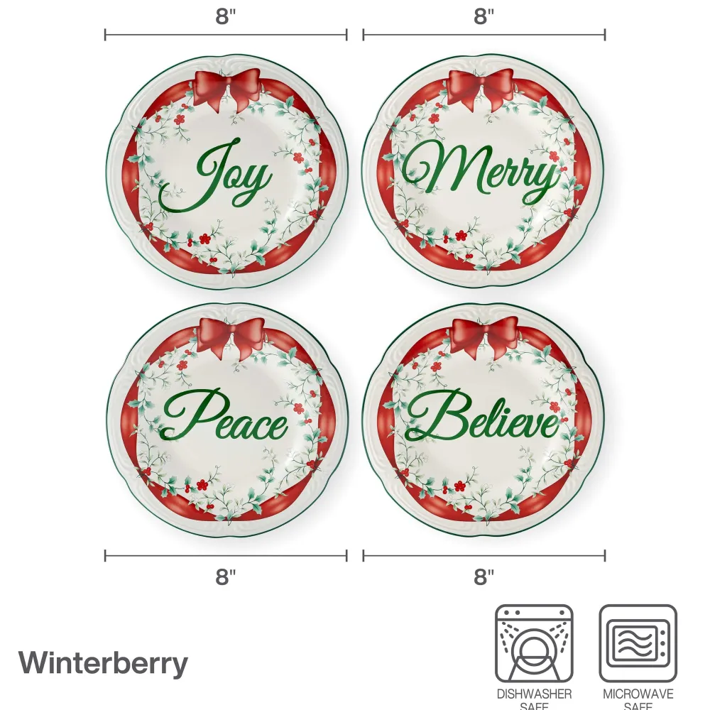 Pfaltzgraff® Winterberry® Set of 4 Red Ribbon Salad Plates- Salad Plates