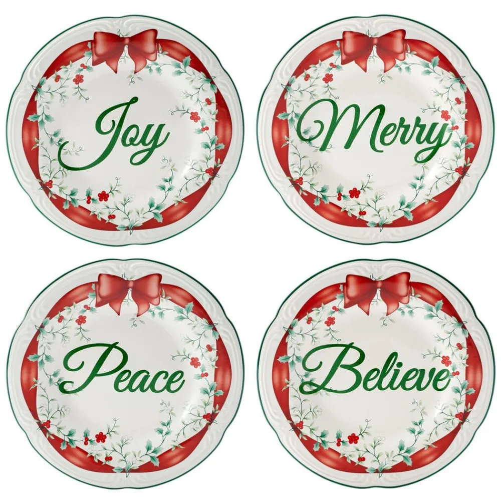 Pfaltzgraff® Winterberry® Set of 4 Red Ribbon Salad Plates- Salad Plates