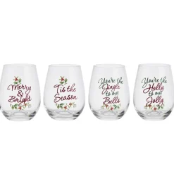 Pfaltzgraff® Winterberry® Set of 4 Sentiment Stemless Wine Glasses- Drinking Glasses