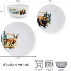 Studio Nova Woodland Animals 12 Piece Dinnerware Set, Service for 4- Dinnerware Service For 4