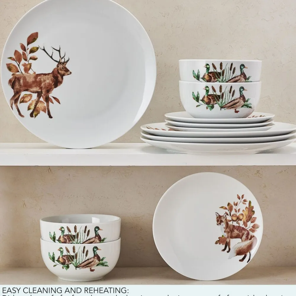 Studio Nova Woodland Wonders 12 Piece Dinnerware Set, Service for 4- Dinnerware Service For 4